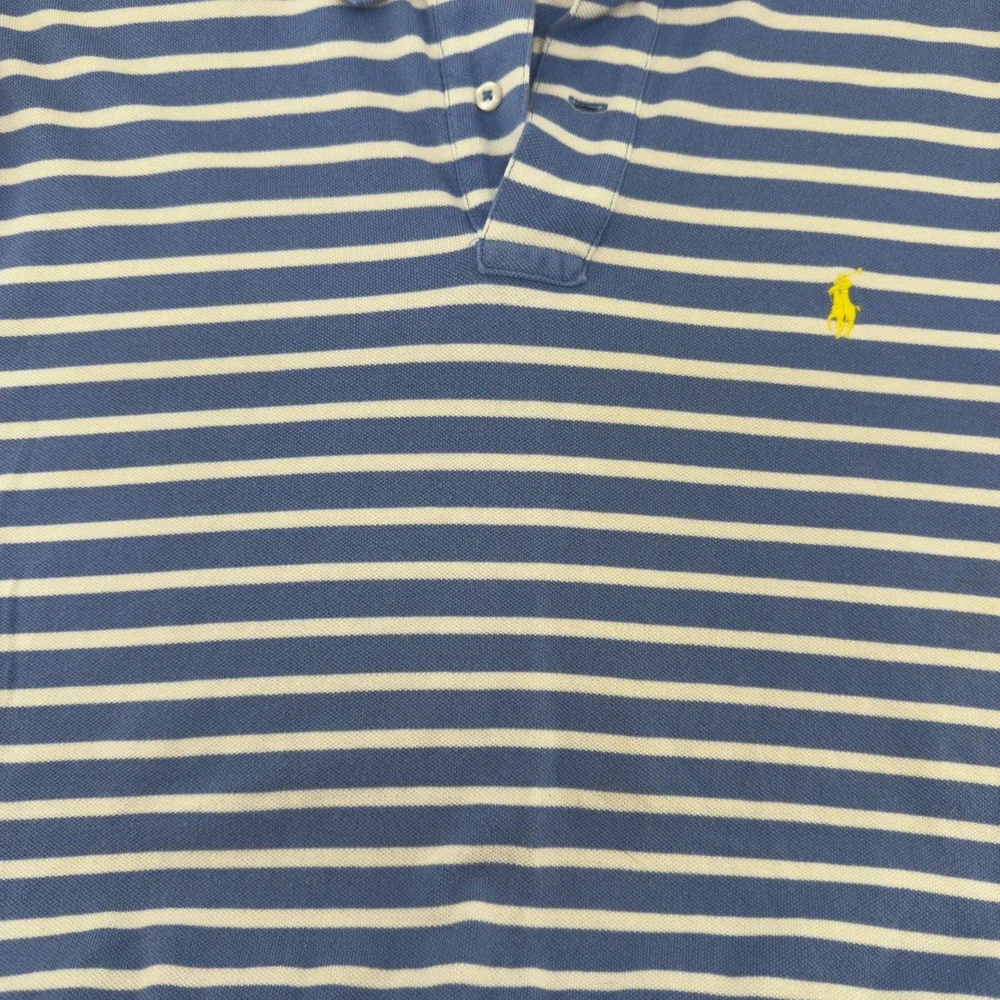 Polo Ralph Lauren Mens XL‎ Blue White Striped Short Sleeve Polo Shirt Yellow
